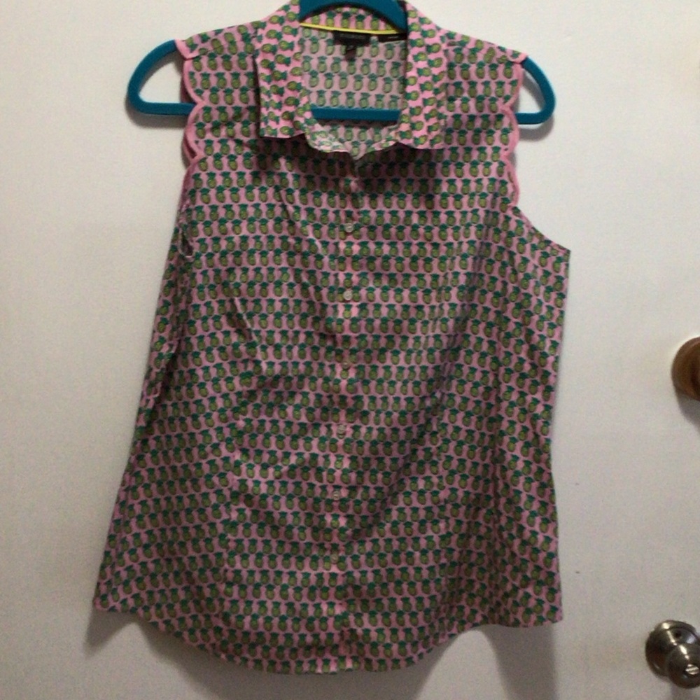 Talbots Pink and Green Patterned Blouse